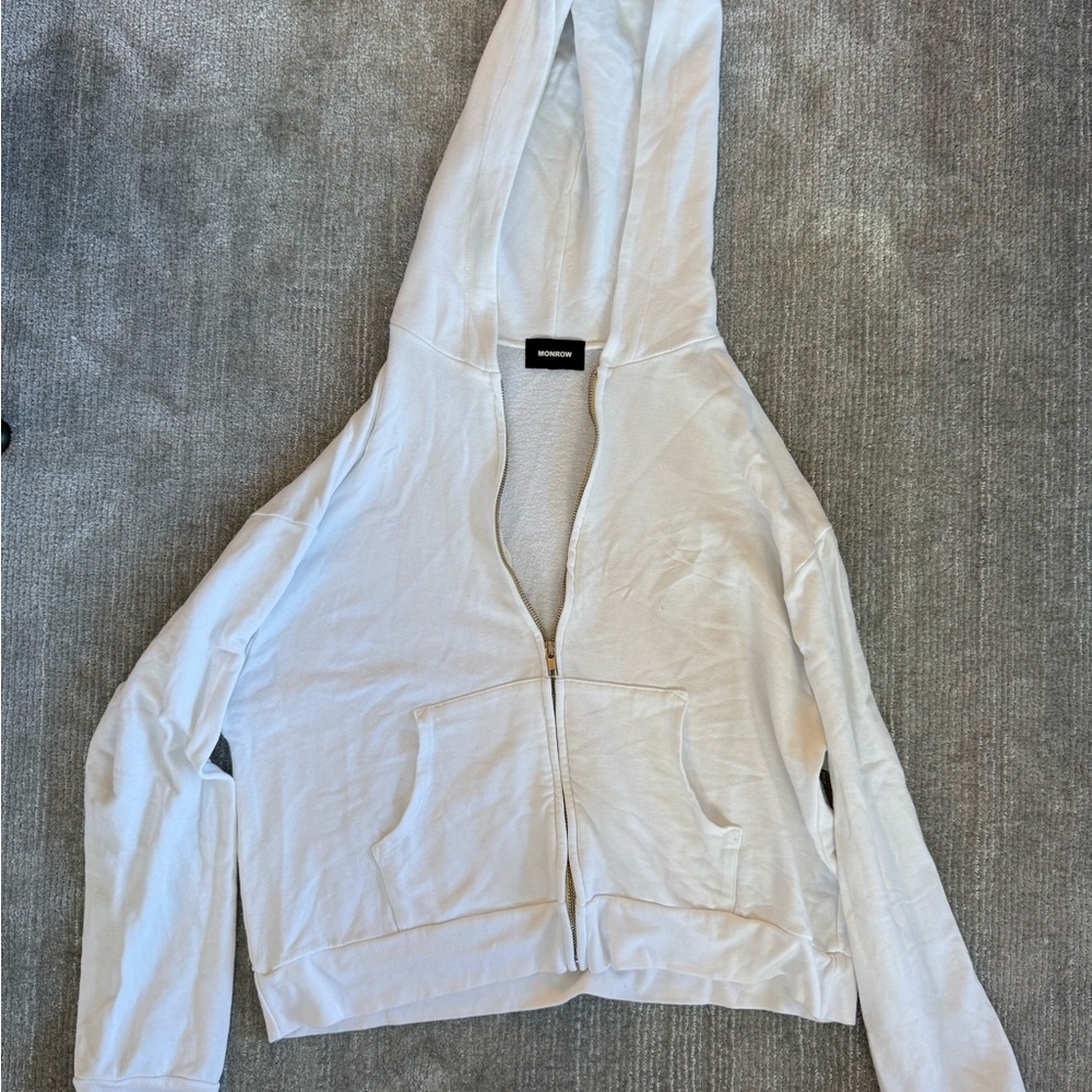 Monrow Off-White Zip-Up Hoodie